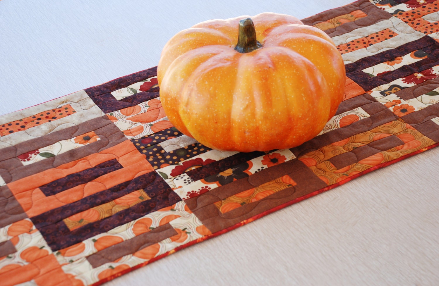 Fall Table Runner, Brown and Orange, Quilted Home Decor