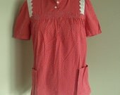 1970s Tiny Paisley Unique Babydoll Tunic w/ Lace Trim & Large Square Pockets Size S