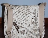 hand writing prints ,vintage large messenger bag/eco-friendly diaper bag/beige messenger bag/vintage tote bag