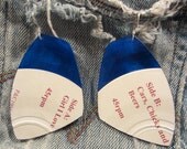 Vintage Vinyl Record Earrings, Cars, Chicks and Beers, Blue with White Label, 