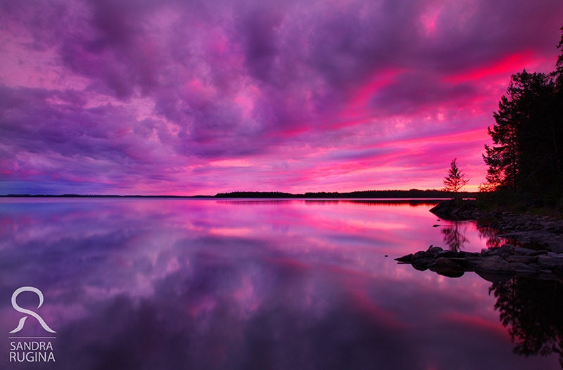 Dramatic sunset in Finland over a lake, surreal photo, print you can frame for your wall, 8in x 12in