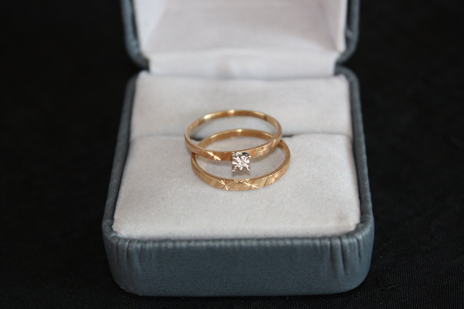 Vintage Wedding Ring Set 10K Yellow Gold & by DansFineJewelry