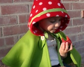 Mushroom Hooded Cape - Strawberry Hooded Cape - Woodland Gnome- Imagination Dress up- Halloween