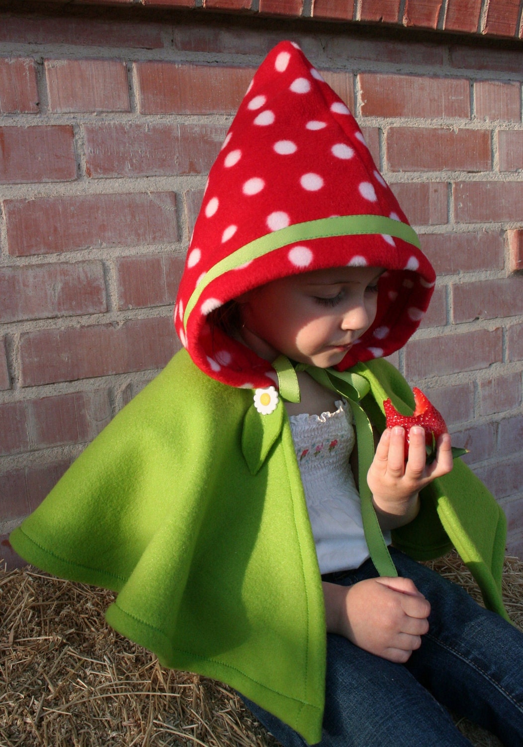 Mushroom Hooded Cape - Strawberry Hooded Cape - Woodland Gnome- Imagination Dress up- Halloween