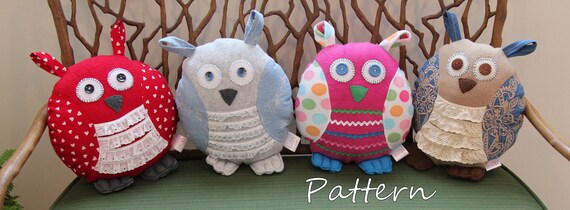 Pattern PDF for OWL PILLOW with lace or ric by