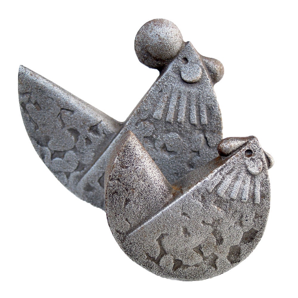 Metal Sculptures, (castings) set of two chickens, mid century modern