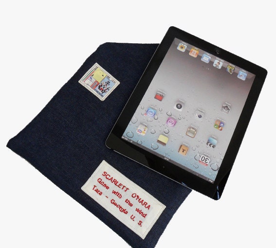 iPad Case, Padded personalized, ipad mini, jeans,  envelope tablet cover, iPad Cover, envelope denim, italian postage, customizable