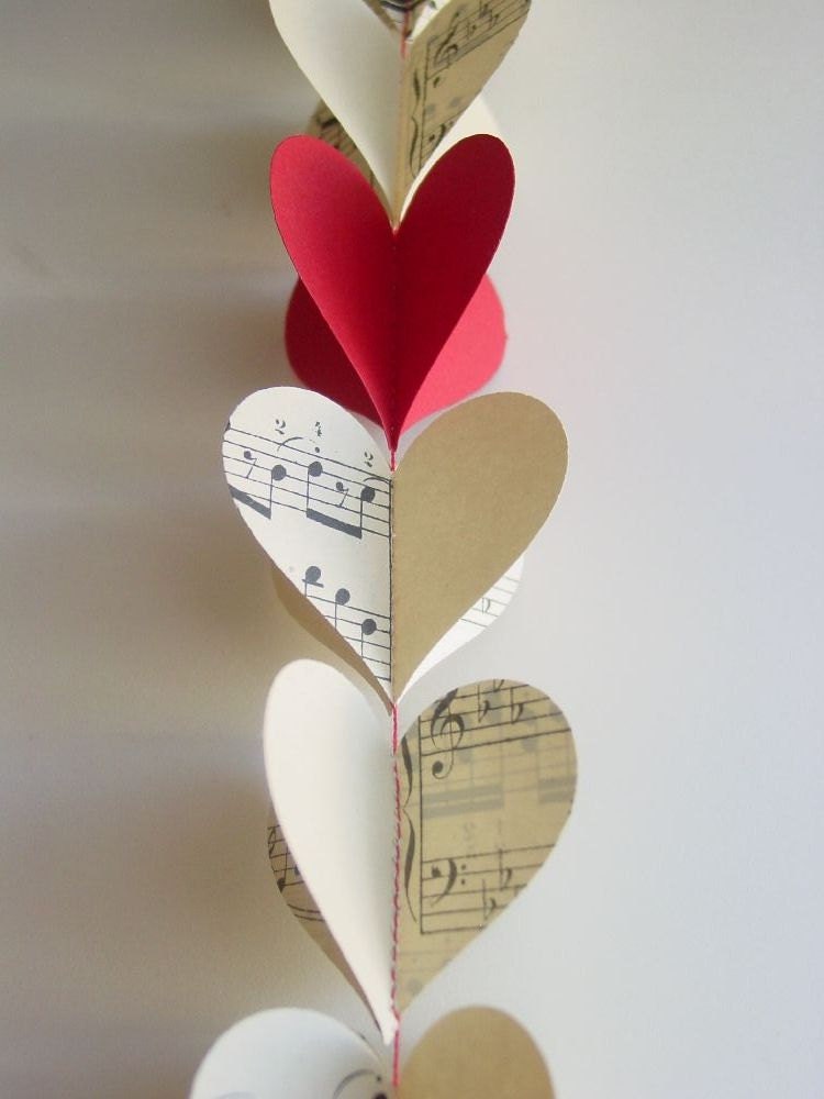 3DHeart Garland - Music Sheets & a Single Red Heart-Paper Mobile-Kids-Baby-Nursery Decor-Wedding-Valentine-Crib Mobile-Baby Shower Gift