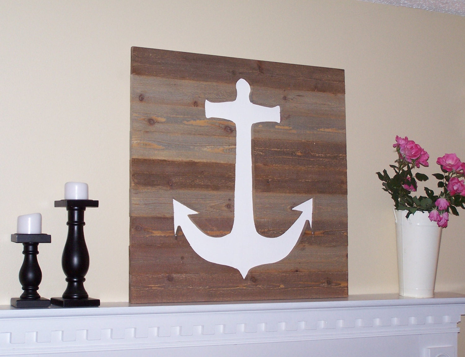 Anchor Wooden Rustic Wall Art - Pottery Barn Inspired - Distressed  Beach House Decor - Lake House - Weathered Dock