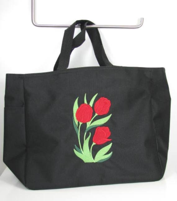 Embroidered Tulip Tote Bag