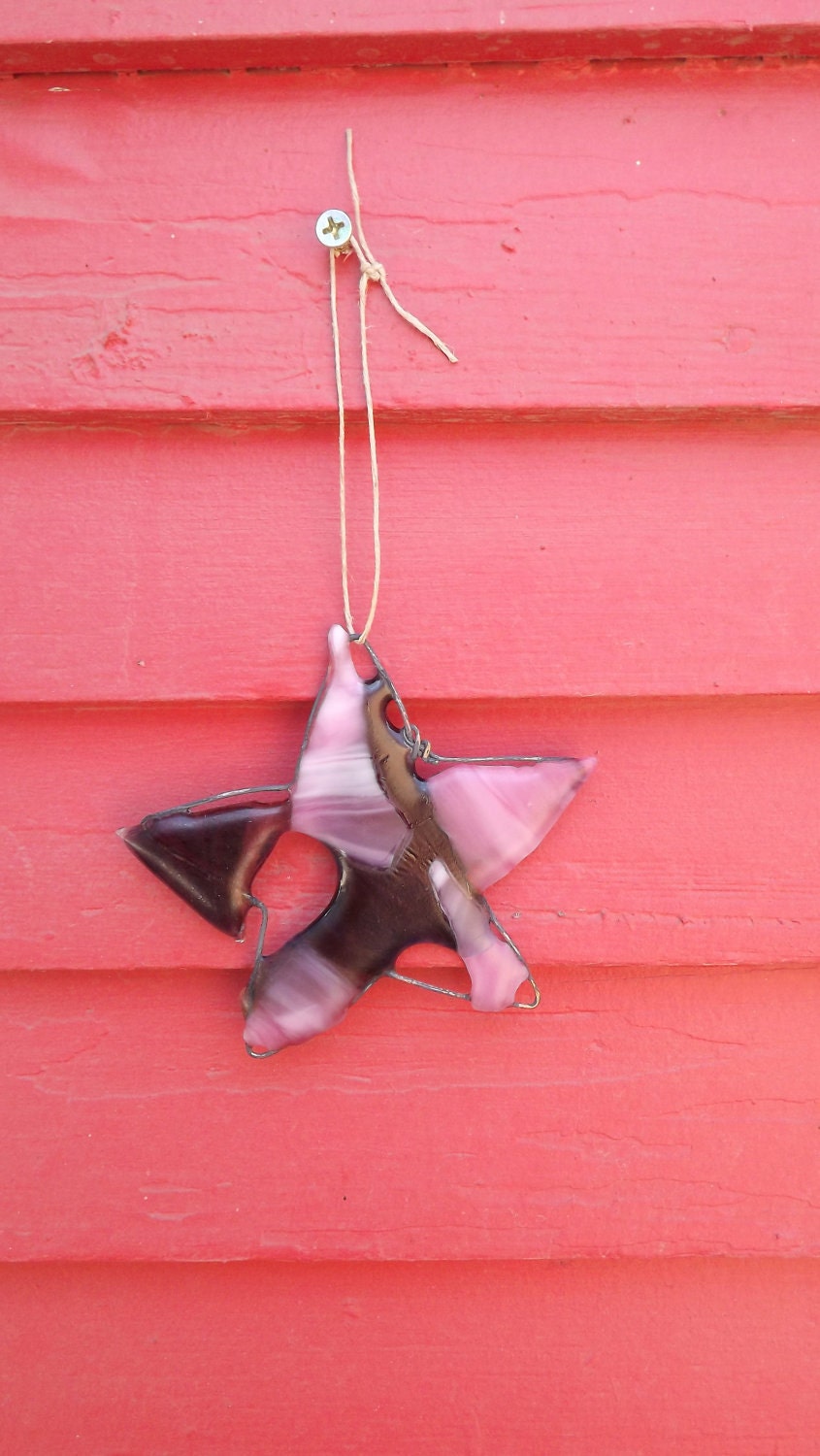 Pink Purple fused glass Christmas Star Ornament