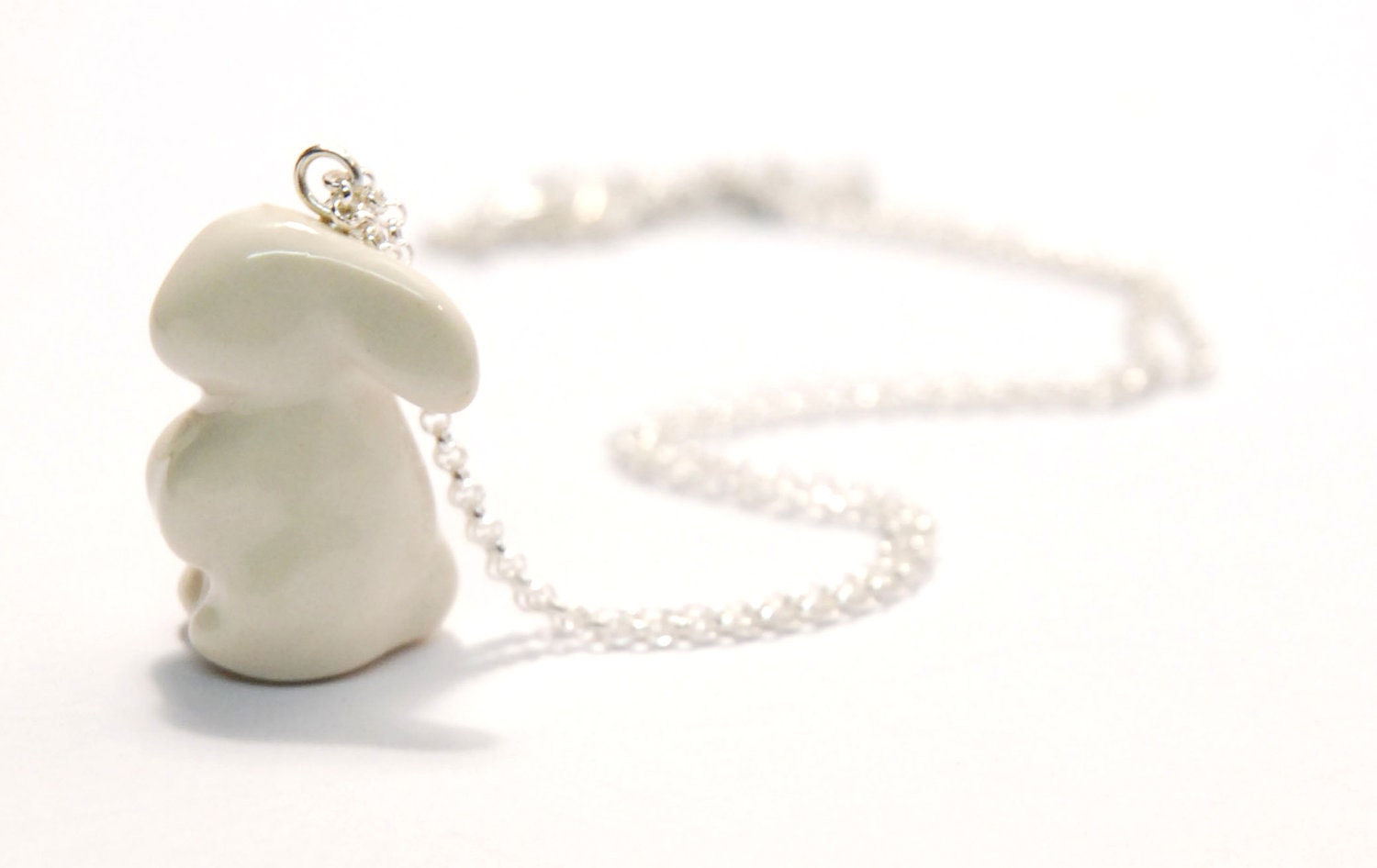 porcelain and silver bunny necklace, short chain