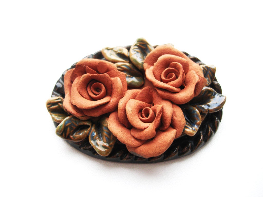 Ceramic Brooch Rose, Vintage 60's