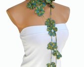 Handmade crochet scarves,Fashion Flower Scarves, Necklace... green lariat scarf for spring