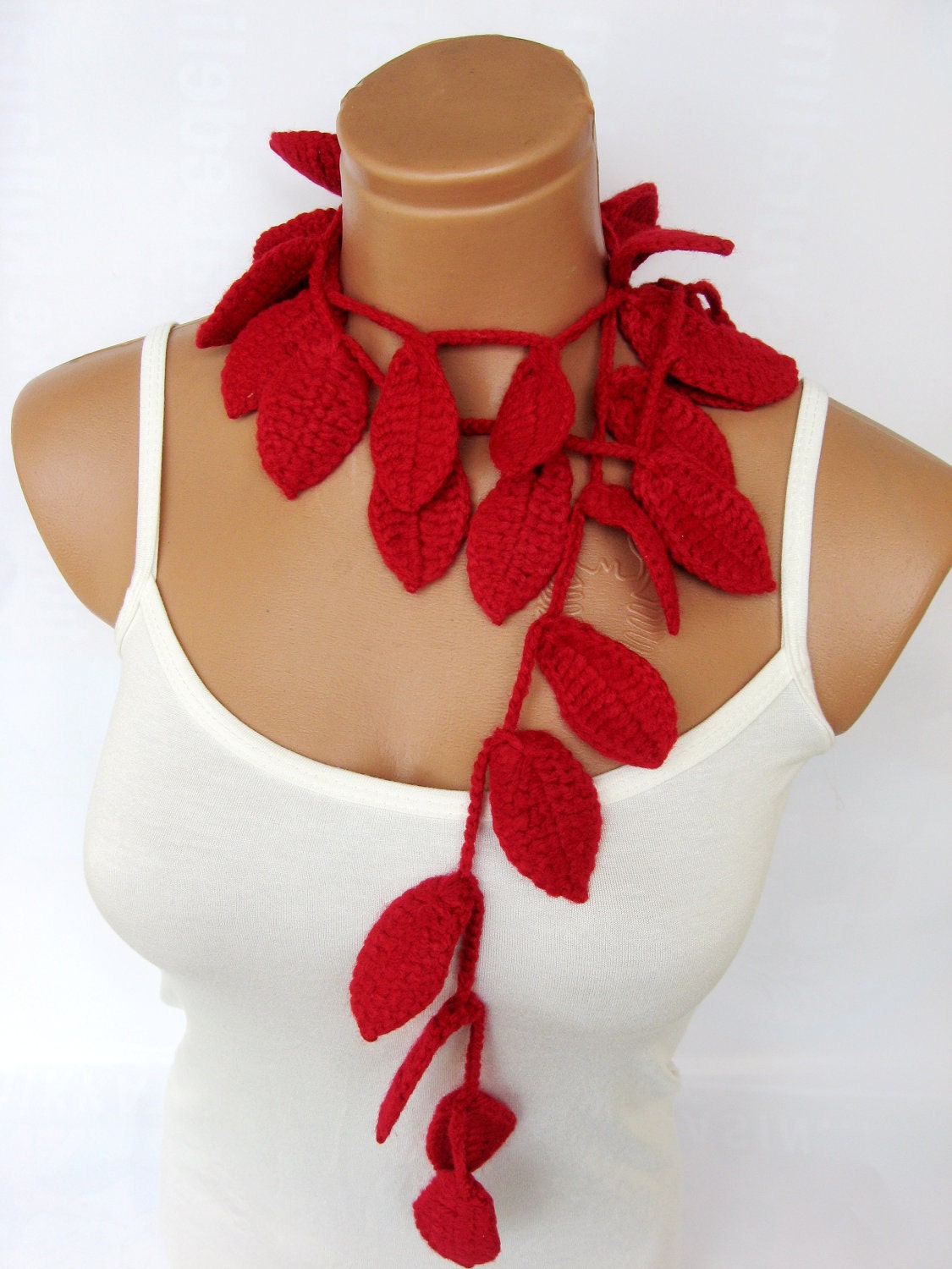 Discount sale,Crochet ivy, red rubby ivy leafs Lariat Scarf. Fashion Flower Scarves, Necklace...