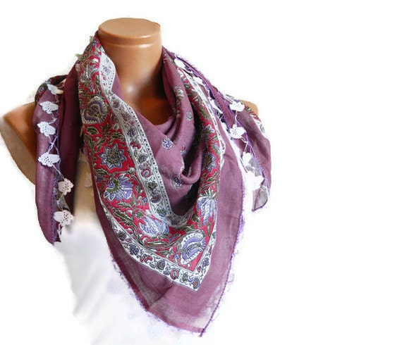 Dark pink Scarf,Multicolor Turkish Yemeni OYA Scarf ..bridal,scarf,authentic, romantic, elegant, fashion,