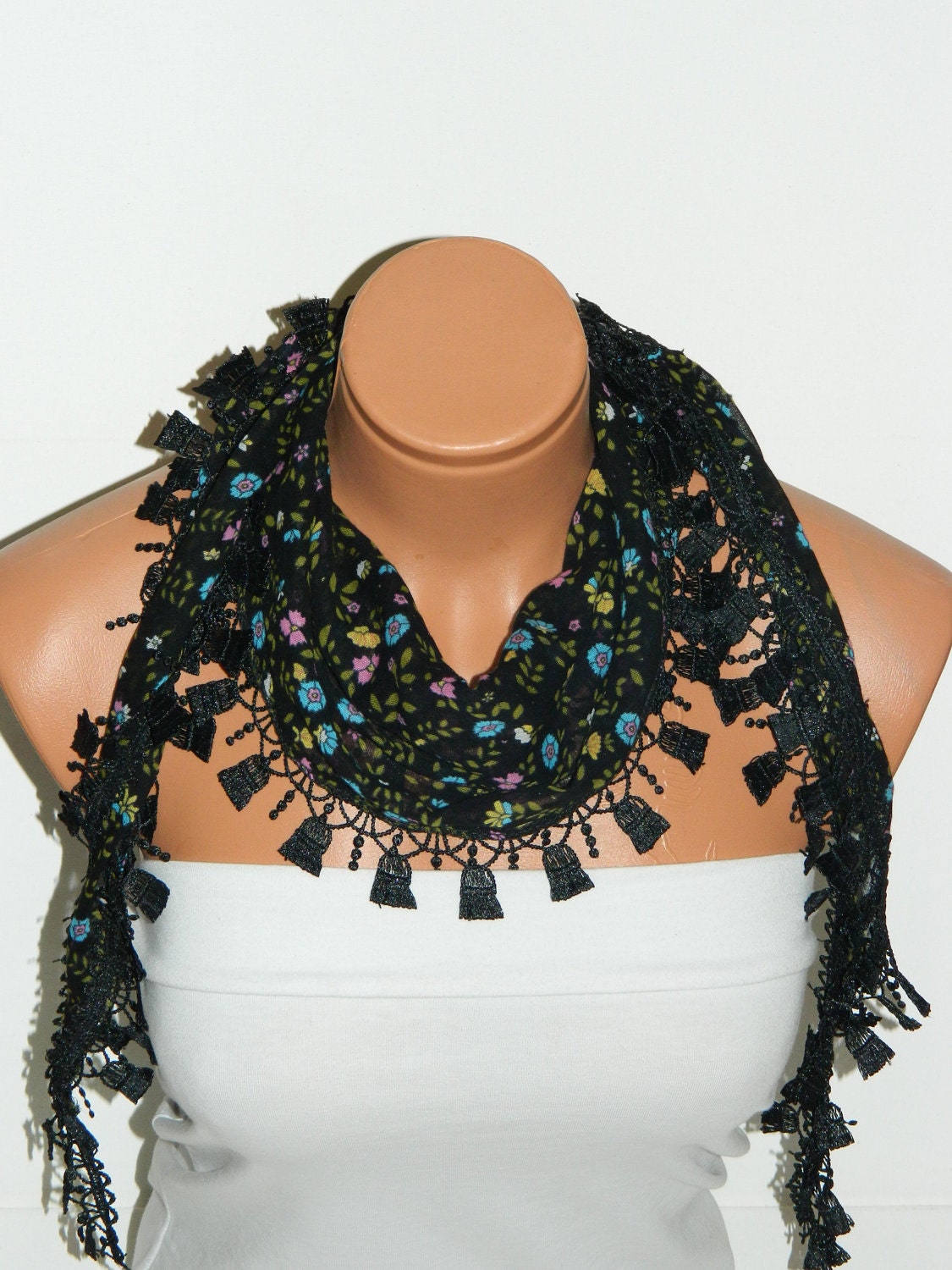 flower Scarf. Turkish Fabric Fringed Guipure Scarf ..bandana,headband,wedding,bridal,authentic, romantic, elegant,
