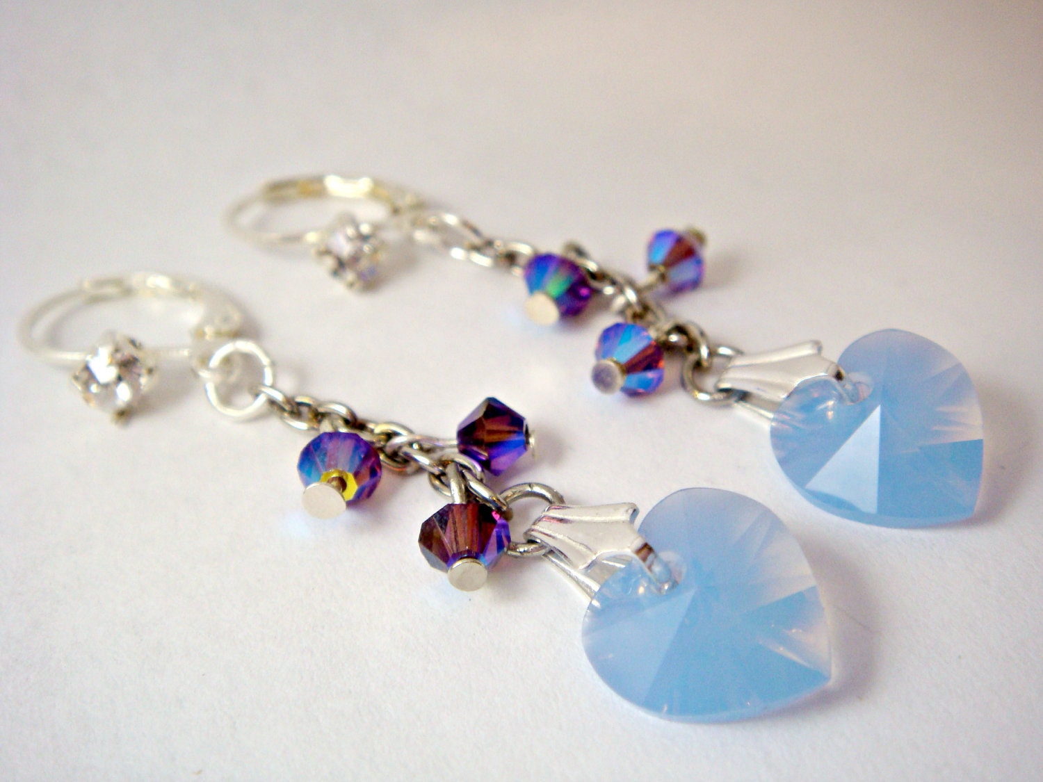 Blue and Purple Crystal Heart Earrings
