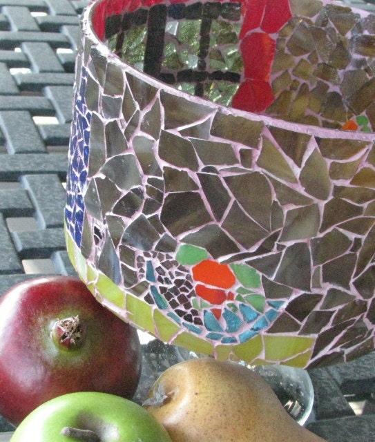 Items similar to Mosaic Vase Fruit Bowl Handmade Stained Glass