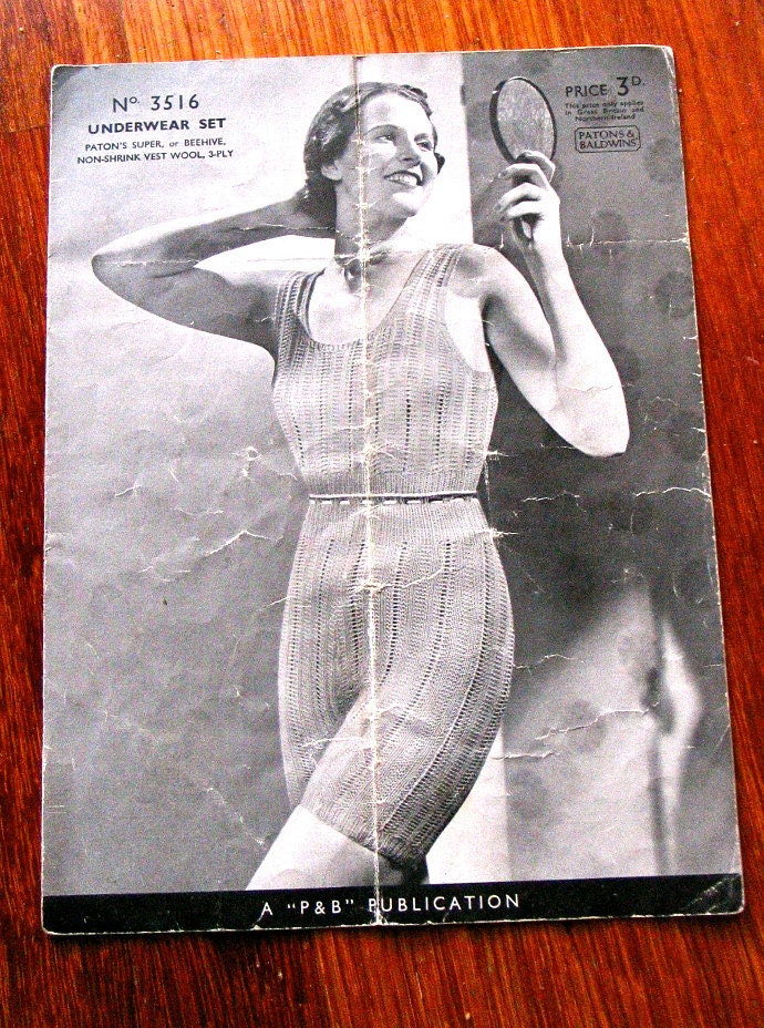 Vintage 1930s 'Patons' Underwear Set Knitting Pattern