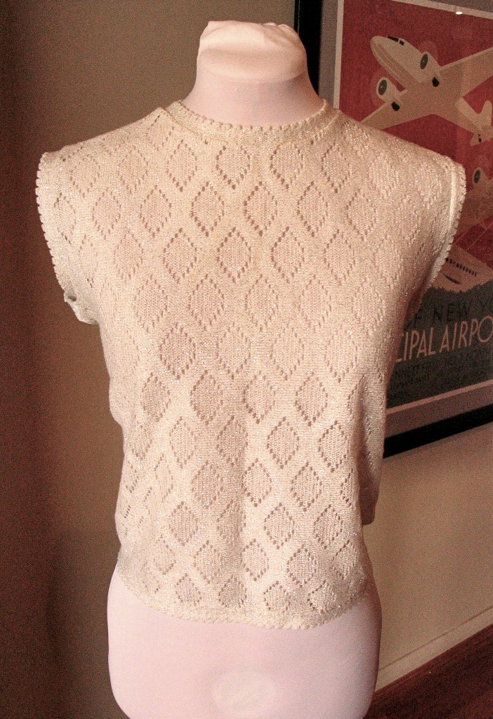 Vintage 1960s Knitted Top with Metallic Thread Sparkles - L