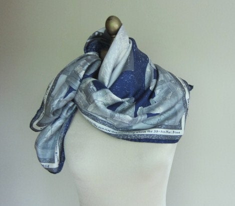 silk scarf souvenir of Stonehenge English Heritage blue
