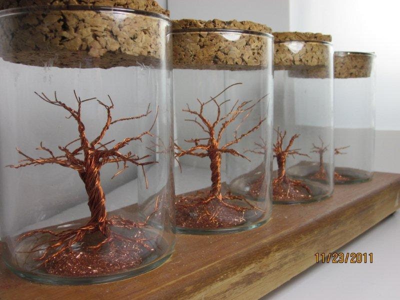 Wire Sculpture, In Glass, Copper Tree, "Copper Tree Progression"