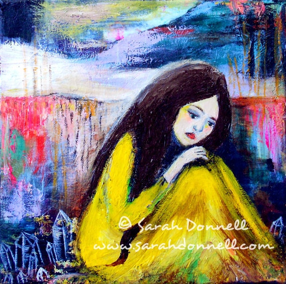 A4 Print Original Artwork Mixed Media Girl Woman Painting Acrylic on Canvas Guardian Angel Spirited Earth Australian Art - The Guardian
