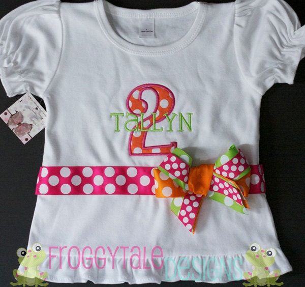 Birthday Girl Polka Dot Number Bodysuit Onesie or Toddler Shirt in Outfits for Little Baby Girls - PERSONALIZED Custom