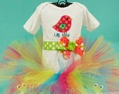 Bird Name Bodysuit Onesie or Toddler Shirt and Matching Tutu Outfit in Bright Colors for Little Baby Girls - PERSONALIZED Custom
