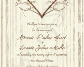Printable Wedding Invitation - 5x7 - Branch Heart - Tree Love Rustic Nature Woodland Twigs Vintage - Brown Tan Sepia Ivory Cream