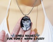 CLEARANCE SALE Audrey Hepburn Glass Tile Pendant Handmade Hollywood Vintage Black and White Glamorous Jewelry