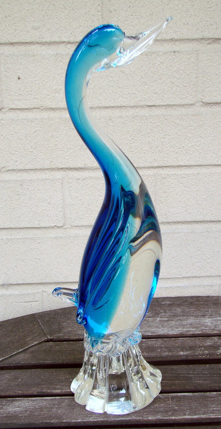 Gorgeous Large Vintage Blue Murano Glass Bird Made In