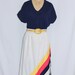 Vintage Dress - Extra Large XXL Navy and White 1970s w Asymmetric Rainbow