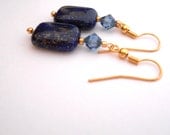 Blue Prom Earring, Lapis Lazuli & Demi Swarovski Crystal Earrings, September Birthstone dangle Jewelry