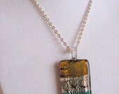 Yellow and turquoise glass tile pendant necklace