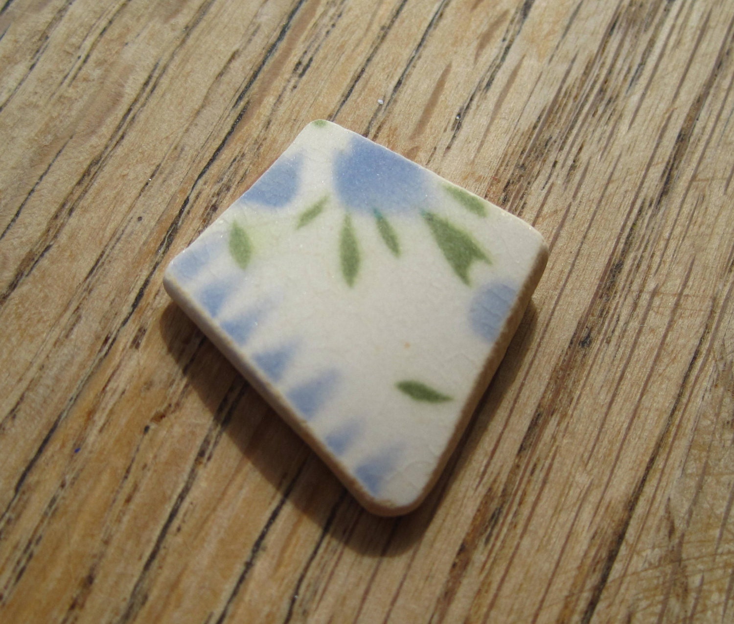 Beach Sea Pottery Jewelry Supplies Blue Flower Shard - 0530-03