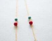Brass Snake Necklace - Egyptian Inspired- Two Coiled Serpents Hang from Gold Chain with Vintage Czech Glass Details "Serpent's Touch""