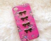 floral iPhone 4/4S case floral Phone 5 case Studded pink floral iPhone 4/4S case with bronze ribbon studs :)