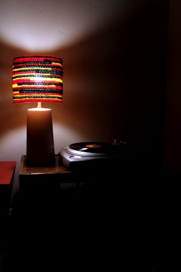 Rasta Lamp Shade- Crocheted -Red Yellow Green- Lighting Home Decor- Housewares