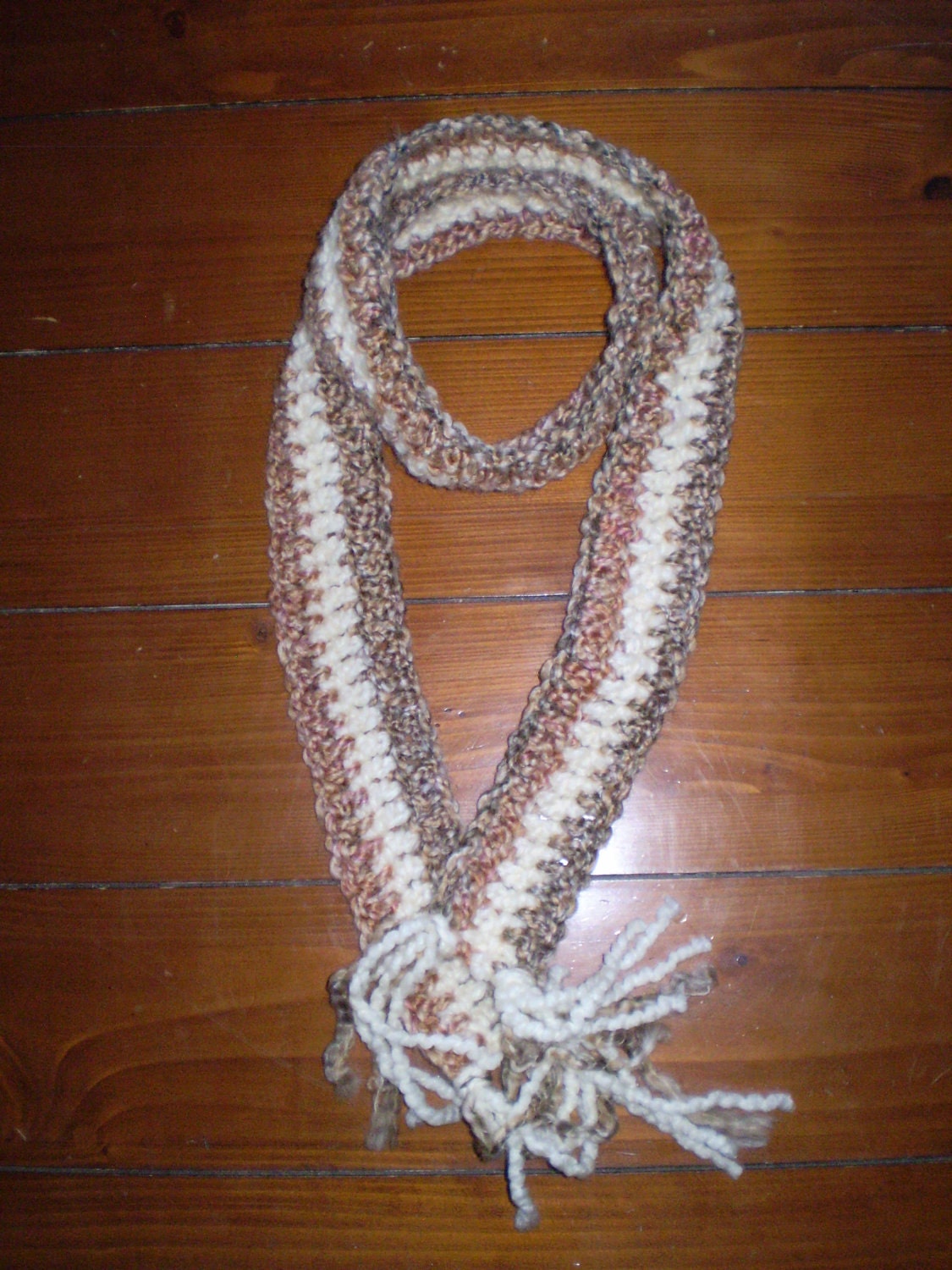 Crocheted Scarf, Fashion Neck Warmer Soft Multicolored Browns, Greens, Tans and Cream / Was 10.00, now 7.00