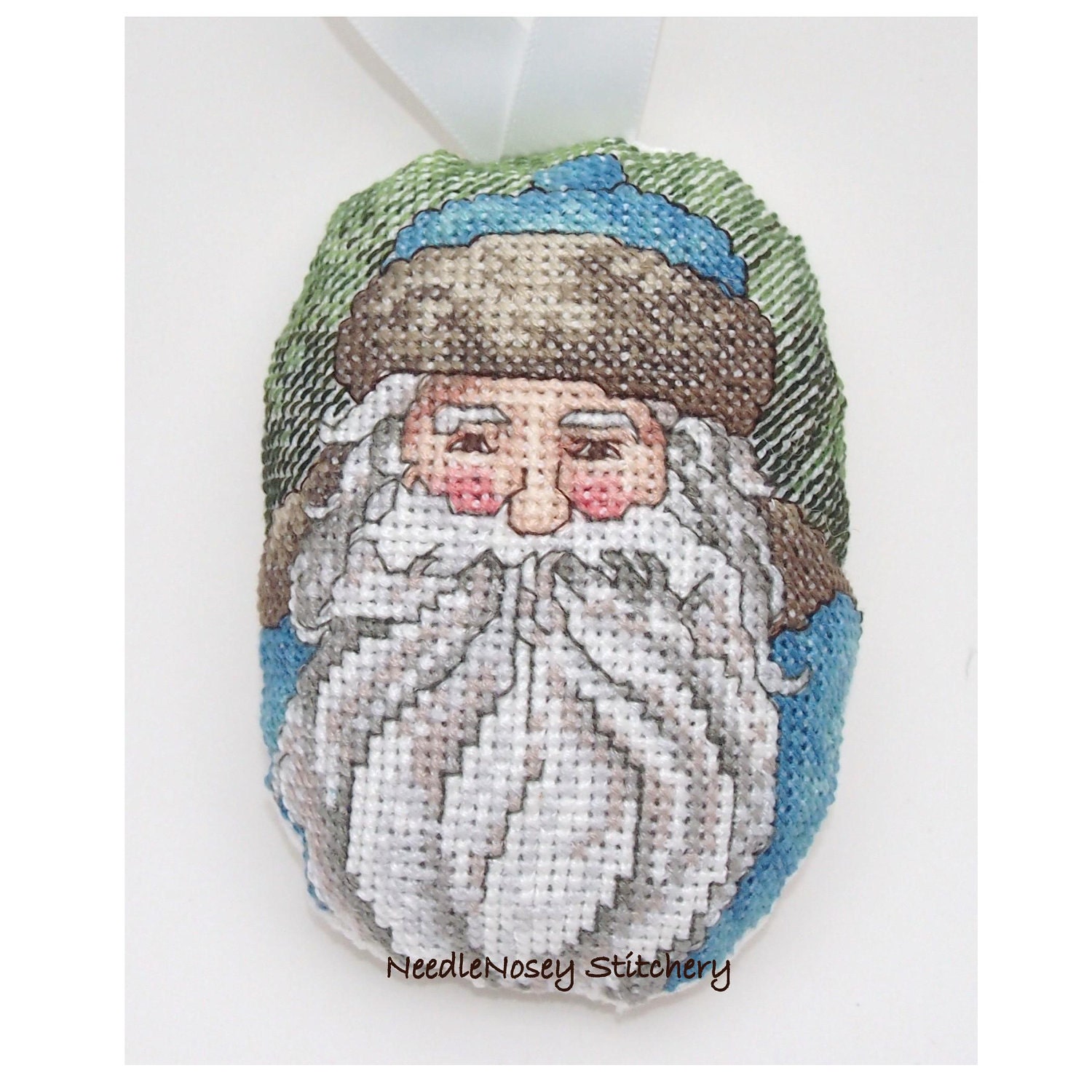 Cross Stitch Christmas Ornament, Santa Ornament