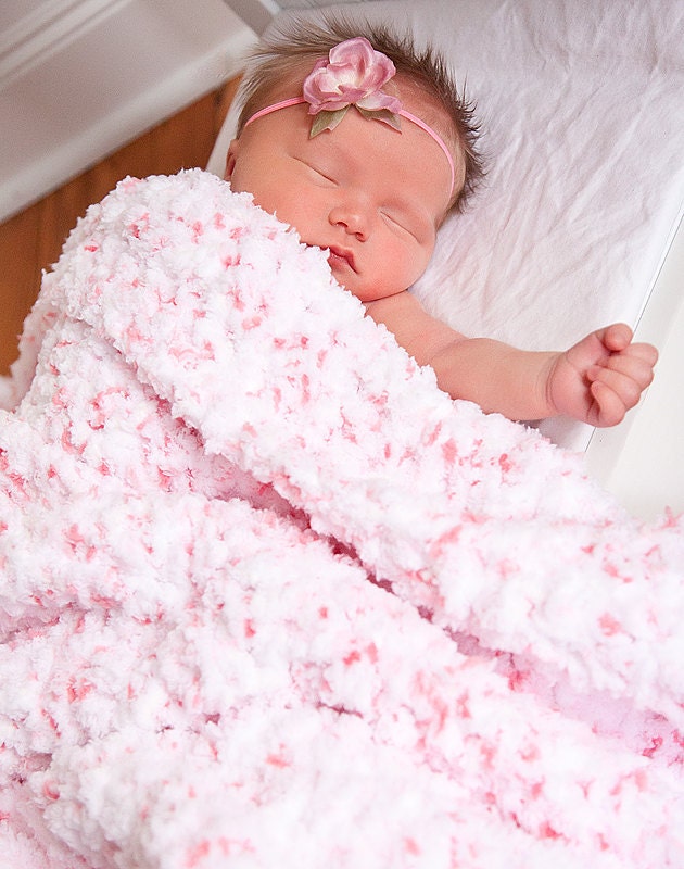 Mini Photography Prop Blanket, Soft Fluffy Snuggly Lovie Lovey Baby Blanket, Wrap, Swaddler 17" x 17" - Cotton Candy Baby Girl Pink, White