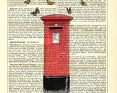 British Post Box with Butterflies Dictionary Art Print Vintage Upcycled Book Page Print Poster