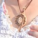 Beige Sun Cameo Wooden Necklace - Woodburning Medallion Pendant - Wood Jewelry