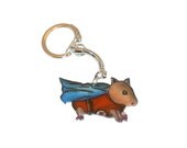 Hamster Keychain, Animal, Superhero, Super Hero, Key Chain, Geek, Costume, Cape, Shrinky Dinks, Shrink Plastic, Blue, Red, Cute, Kawaii