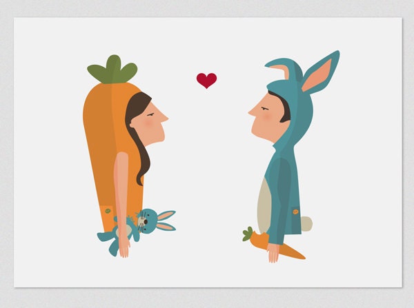 Illustration. Carrot and Rabbit in love