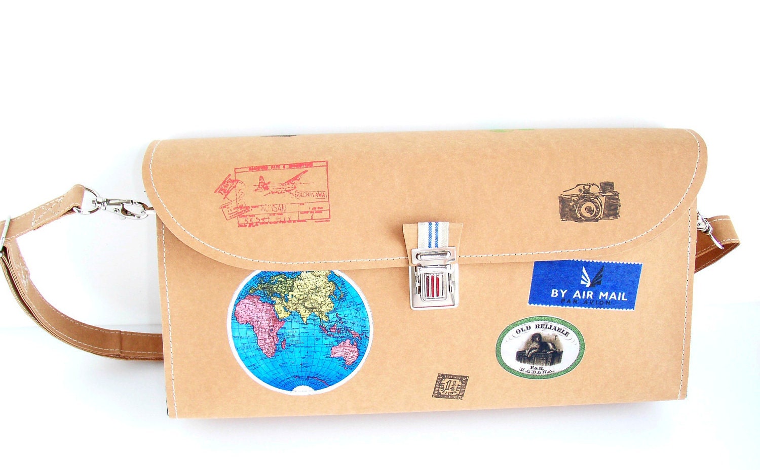 Globetrotter Travel Purse,Travel Satchel, Adventure Satchel, Fabric Kraft Purse