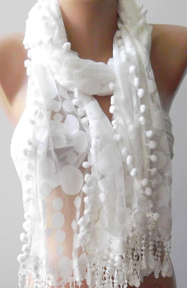 Mothers Day gift  Tulle scarf / shawl white