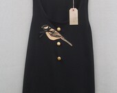 Women's Bird Top Handmade Black Cotton Tunic Vest Tank Top With Gold Button Detailing